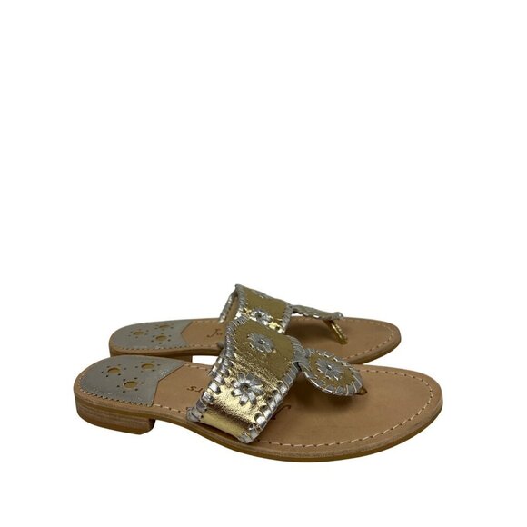 Jack Rogers Shoes - NEW Jack Rogers Women's Sandal Flat Block Heel Silver Gold Size 6 Leather Navajo